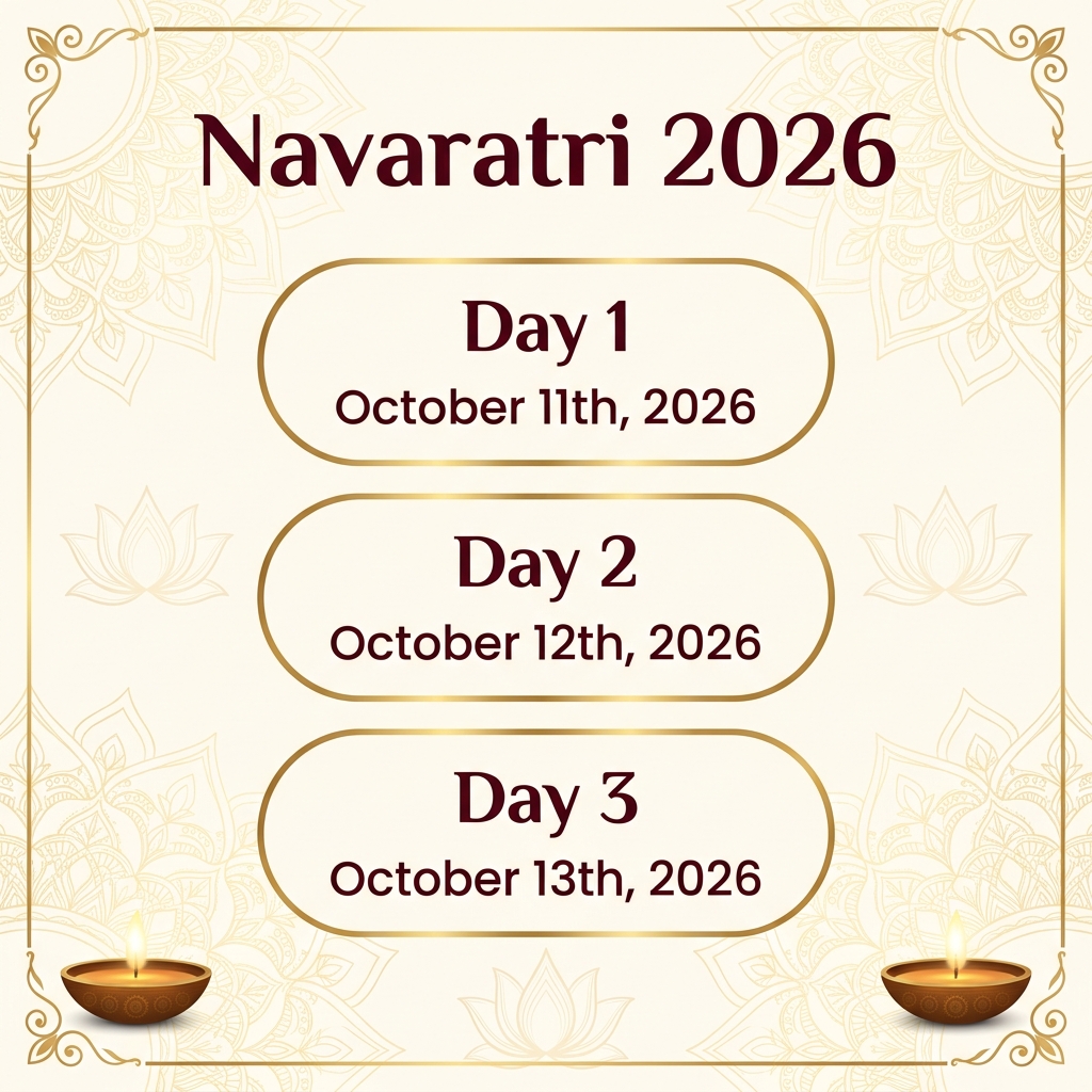Navaratri 2026 Dates: Day 1 - Oct 11th, Day 2 - Oct 12th, Day 3 - Oct 13th